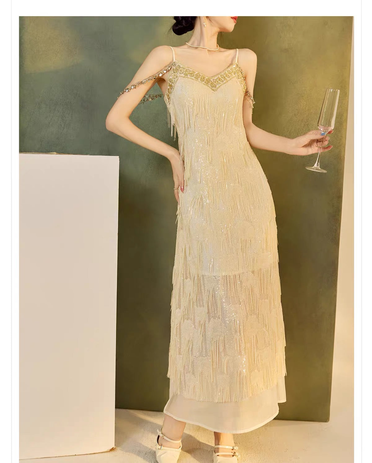 Embellished Fringe Maxi Dress