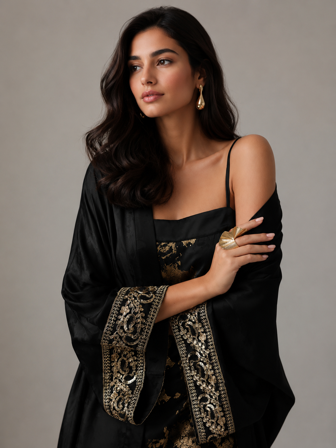 Zaria Black Satin Kimono