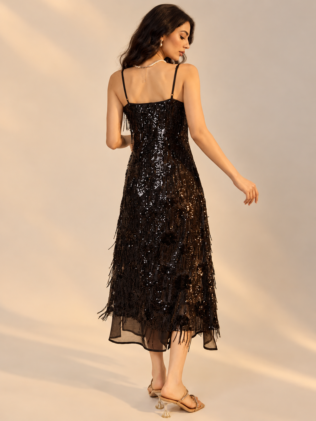 Black Embellished Fringe Maxi Dress