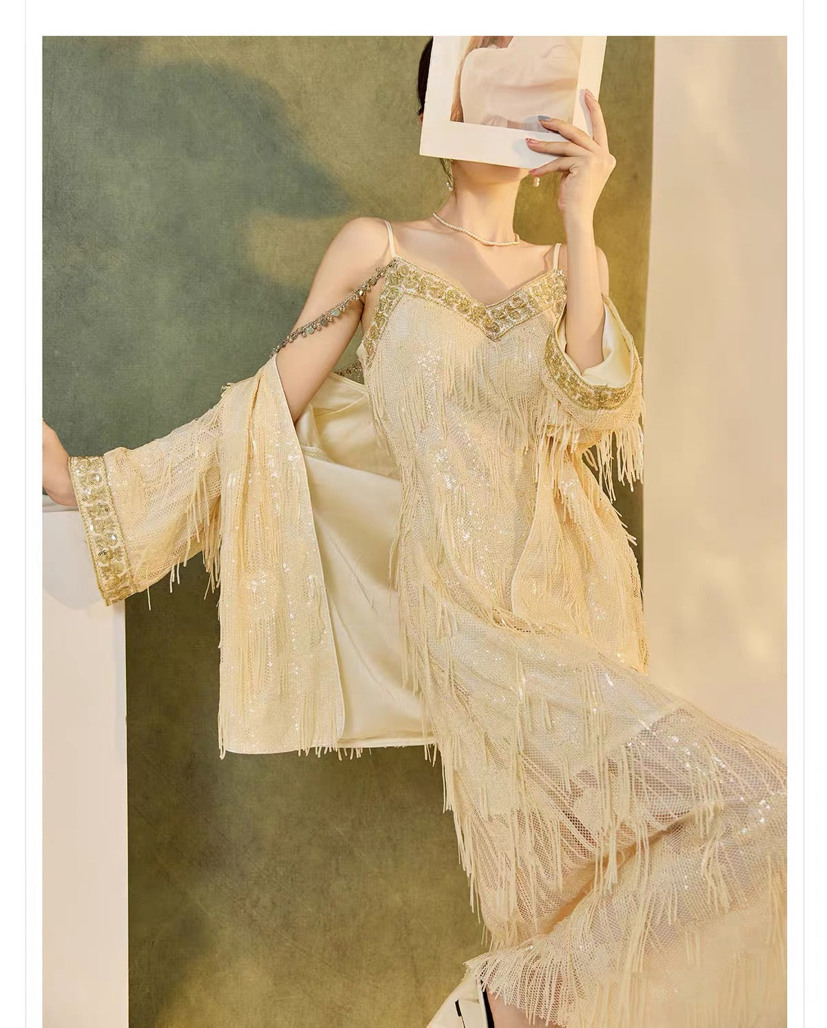 Embellished Fringe Maxi Dress