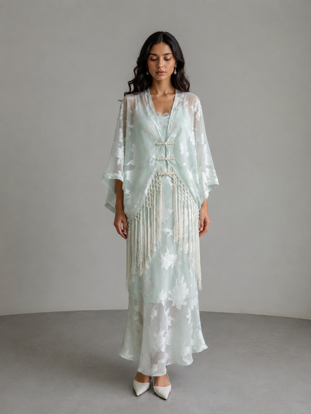 Amara Fringe Kimono Mint