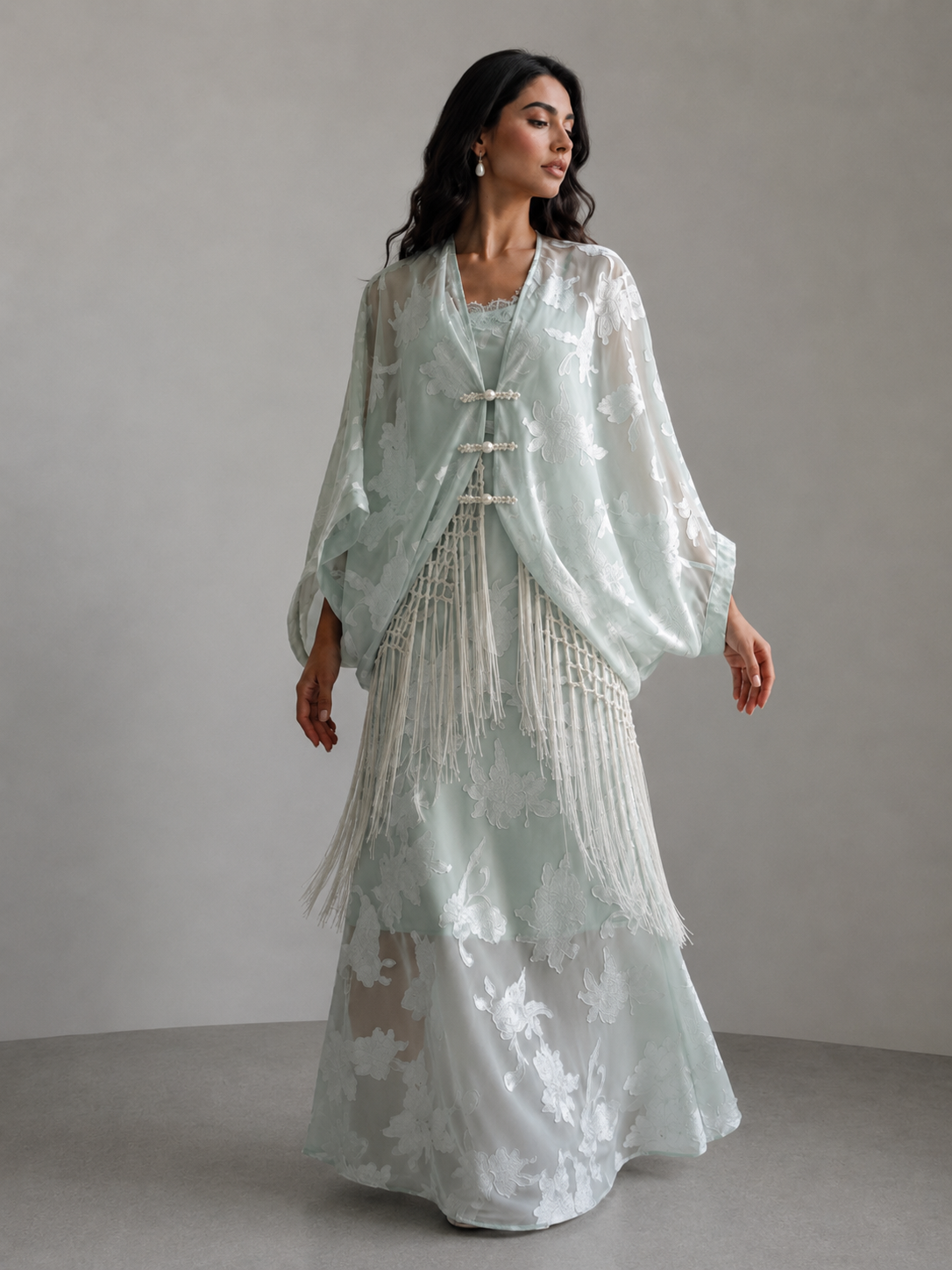 Amara Fringe Kimono Mint