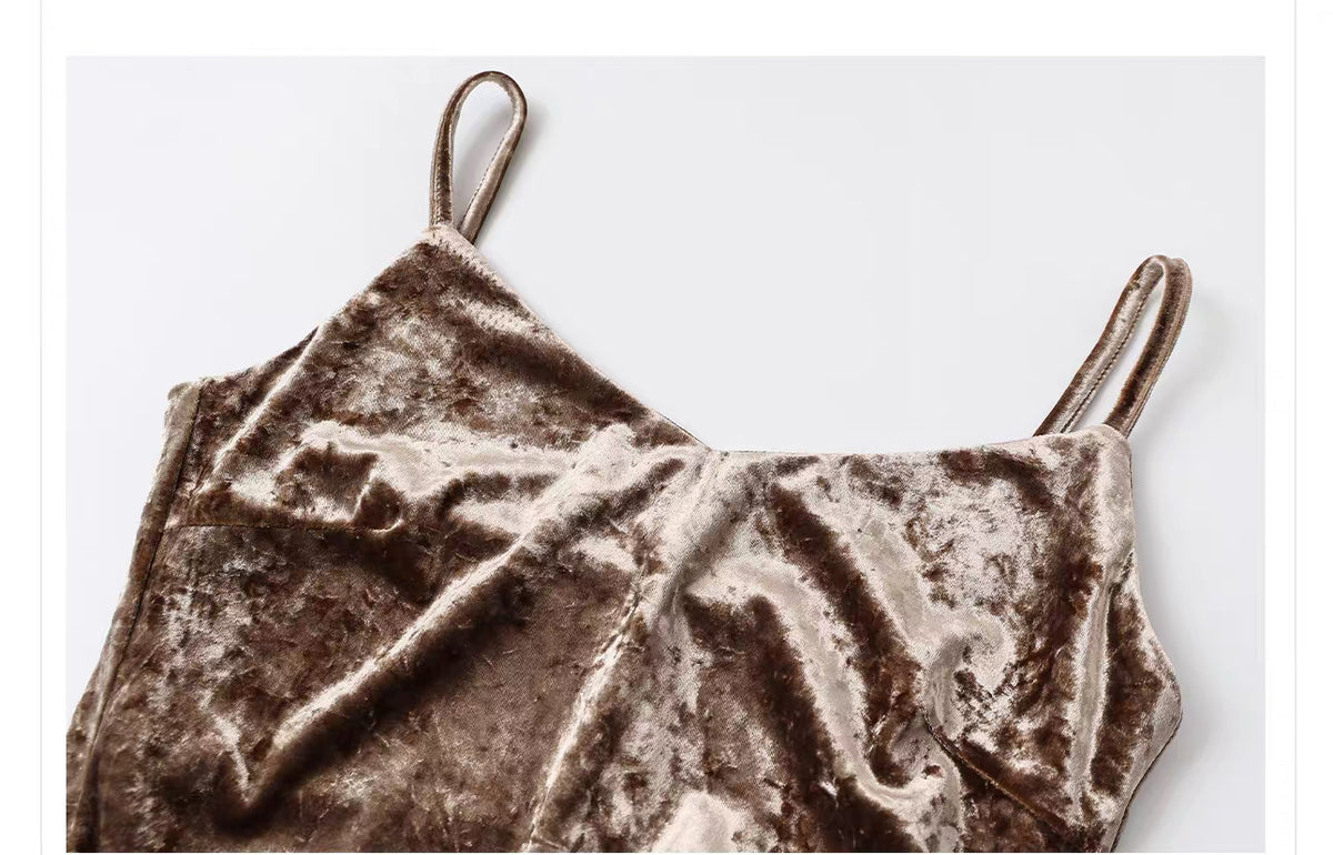 Velvet Maxi Dress — Beige