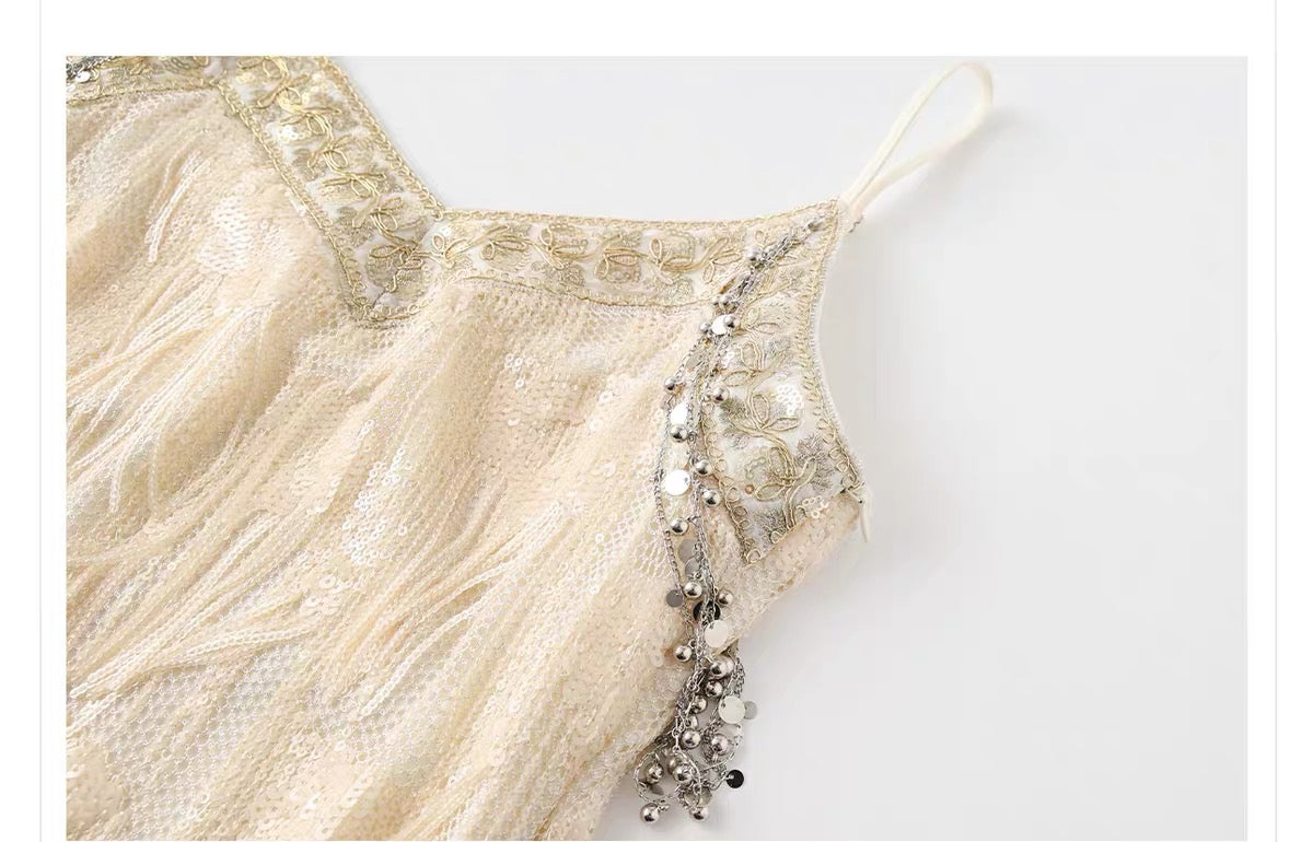 Embellished Fringe Maxi Dress