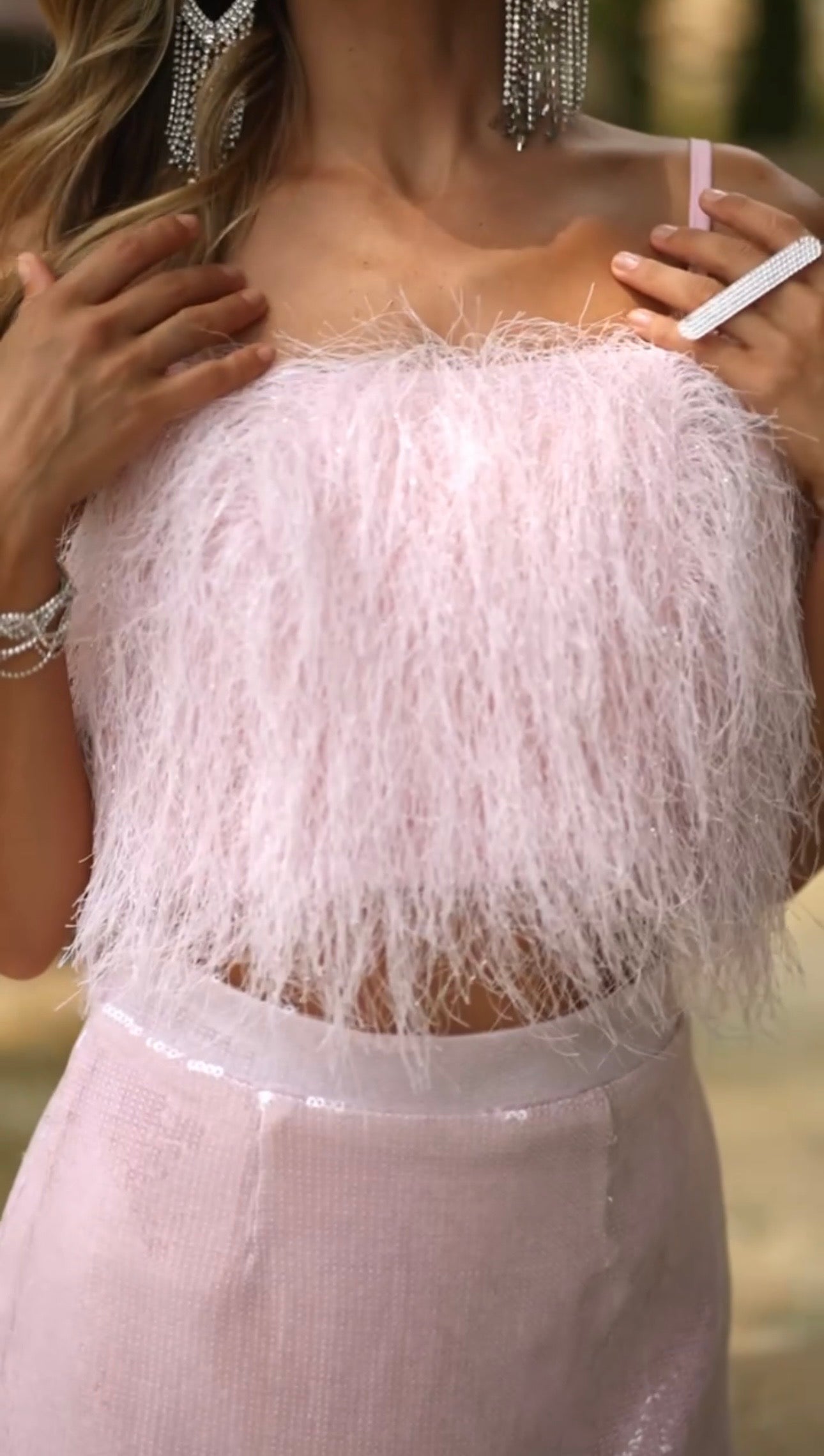 Rosalie Feather Sequin Set Pink