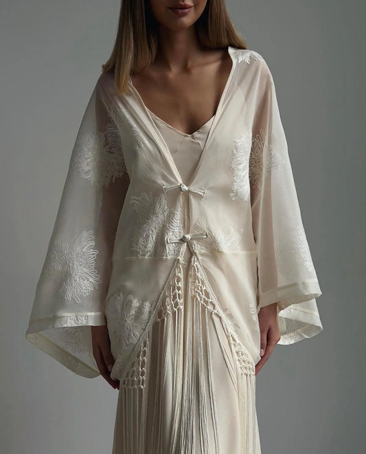 Embroidered Fringe Kimono