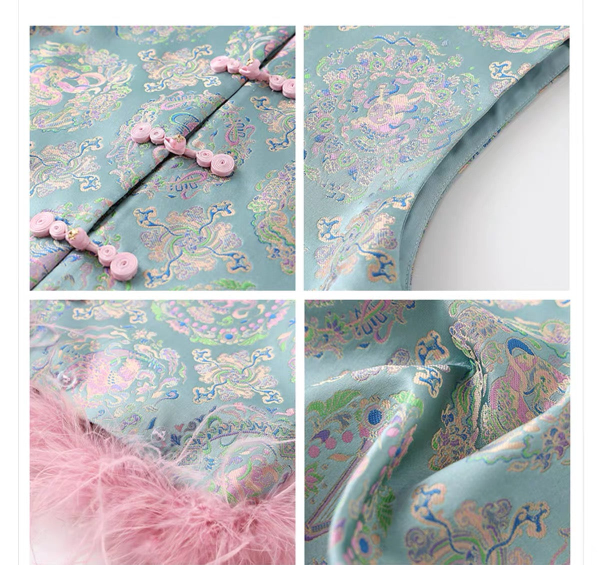 Pastel Jacquard Feather Trim Vest