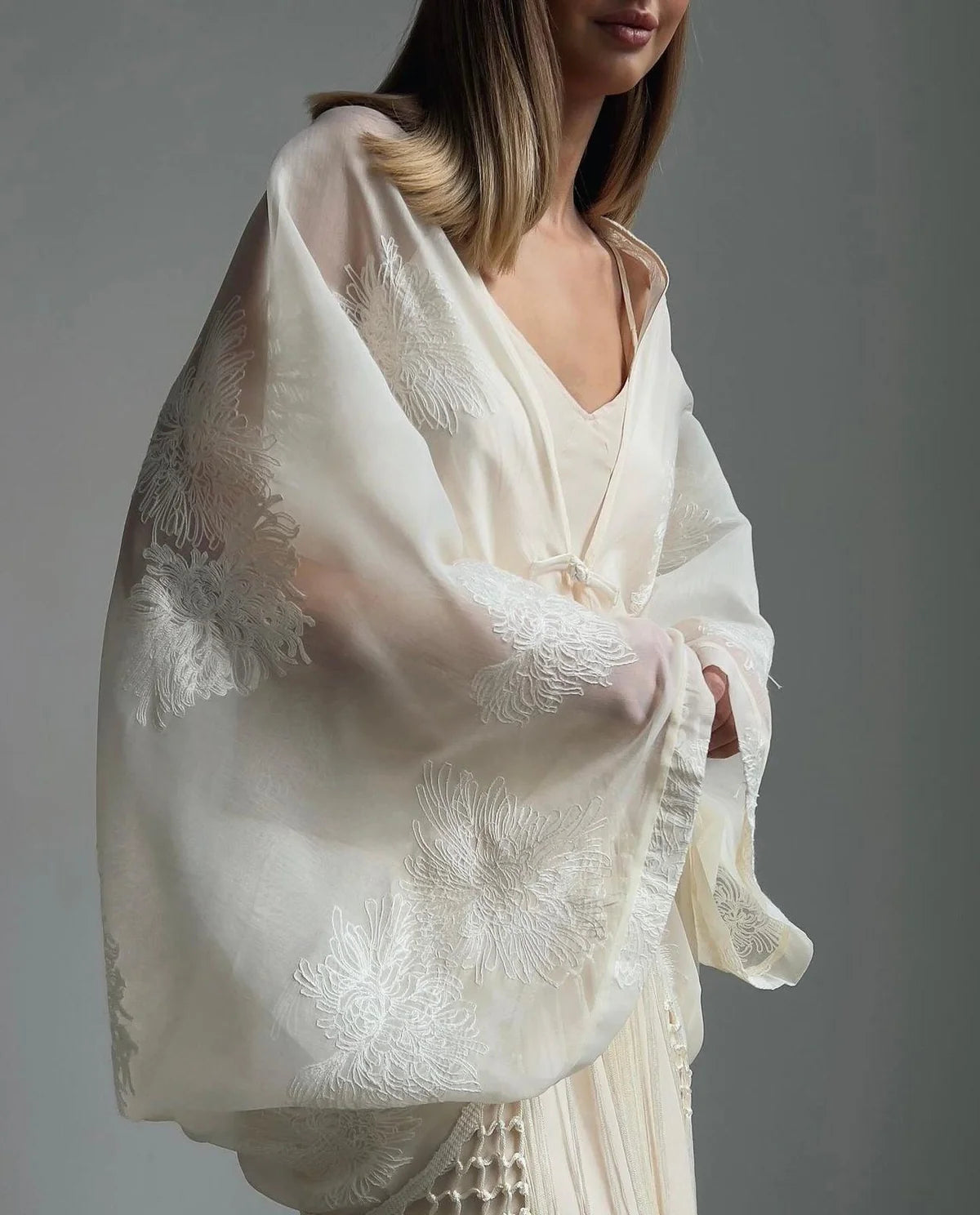 Embroidered Fringe Kimono