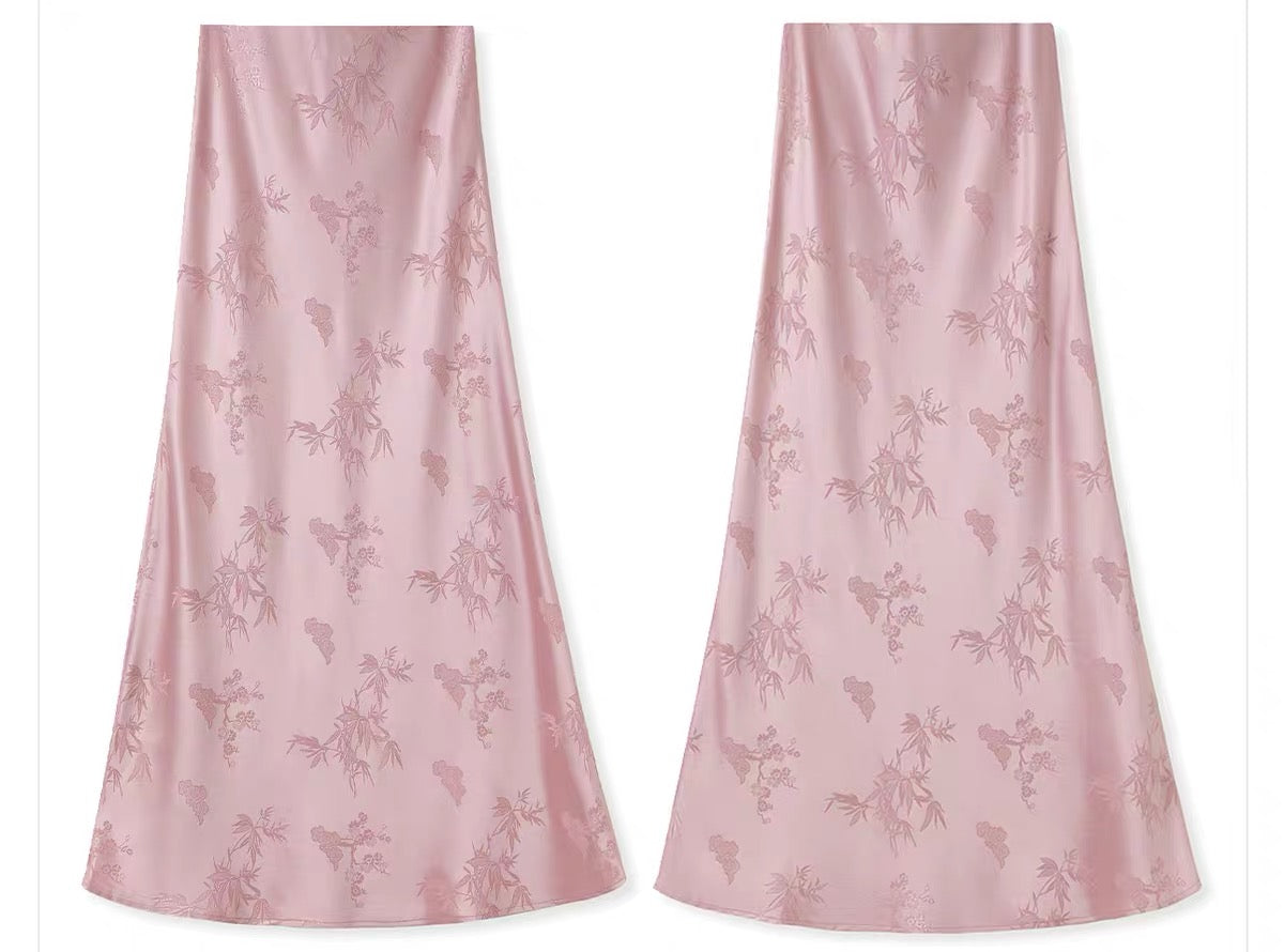Pink Floral Jacquard Maxi Skirt