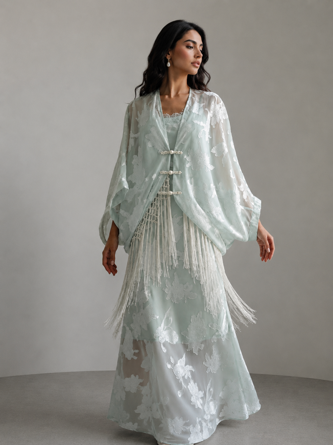 Amara Fringe Kimono Mint