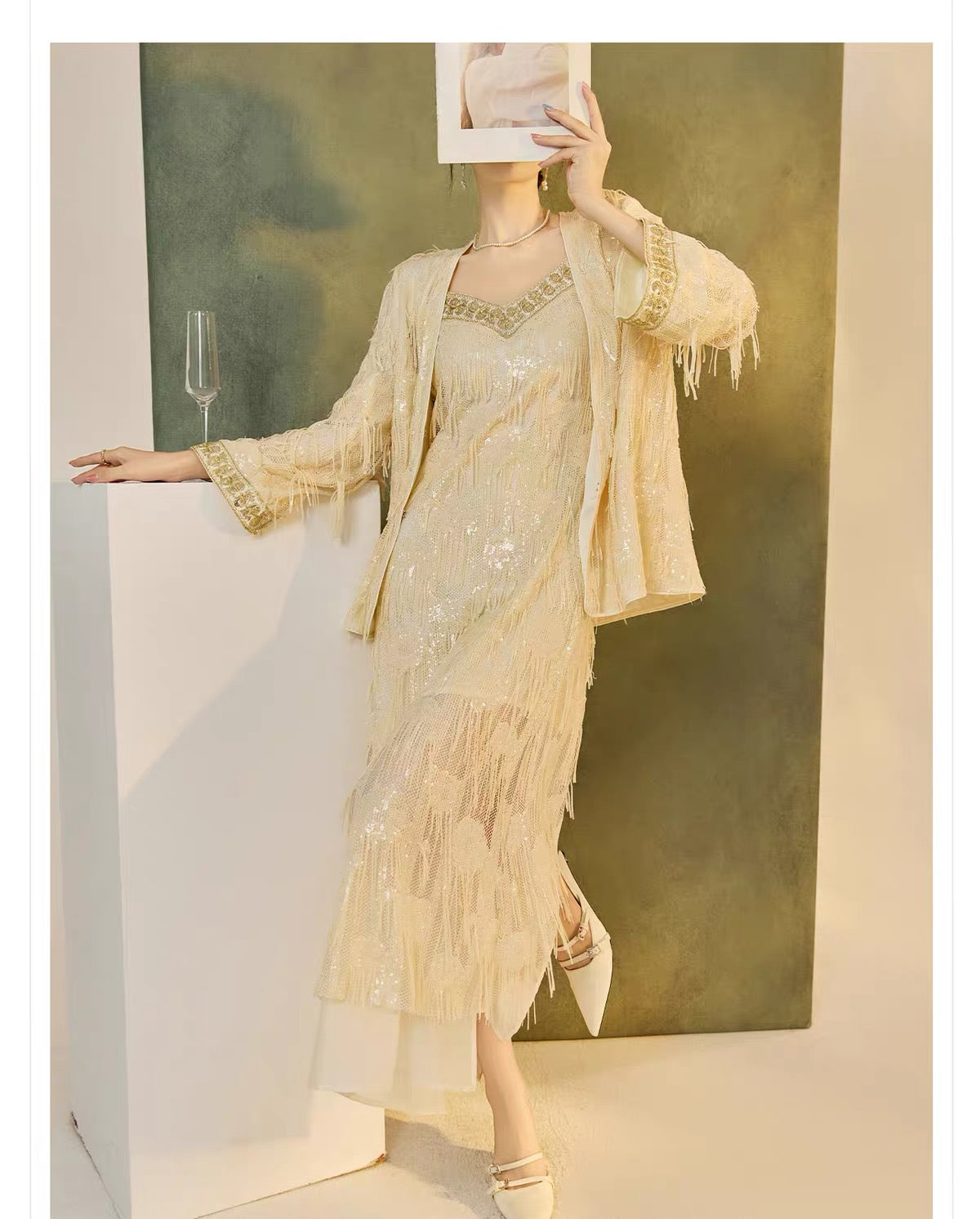 Embellished Fringe Maxi Dress
