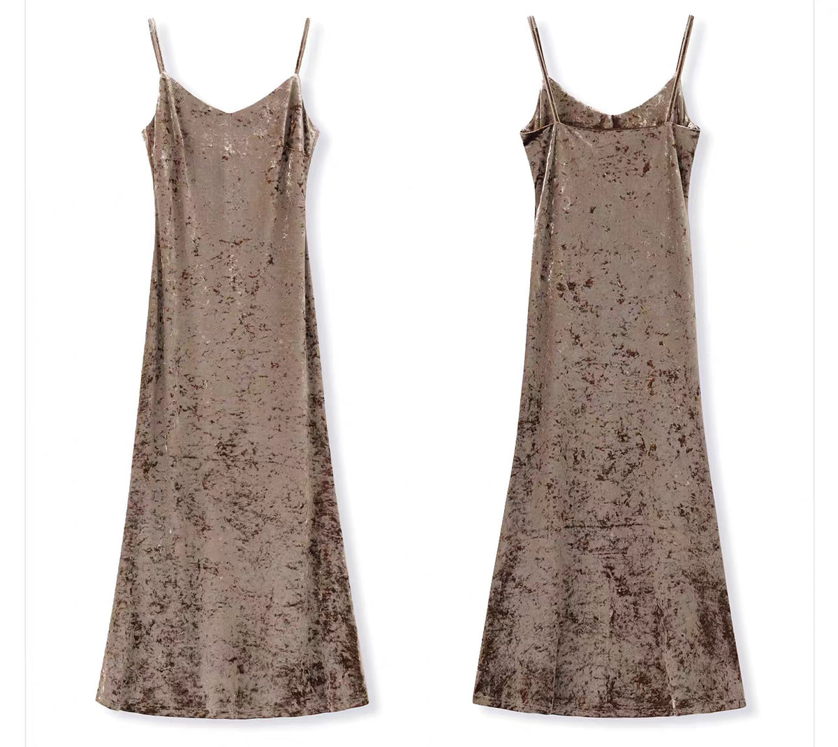 Velvet Maxi Dress — Beige