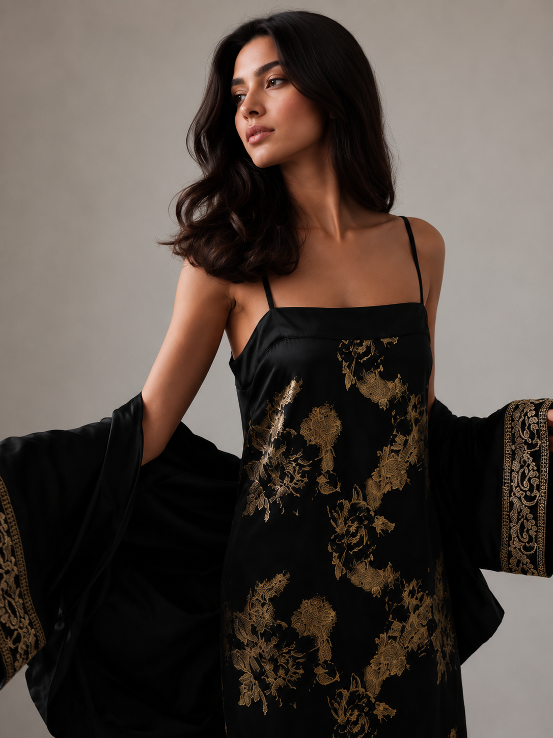 Zaria Black Satin Kimono