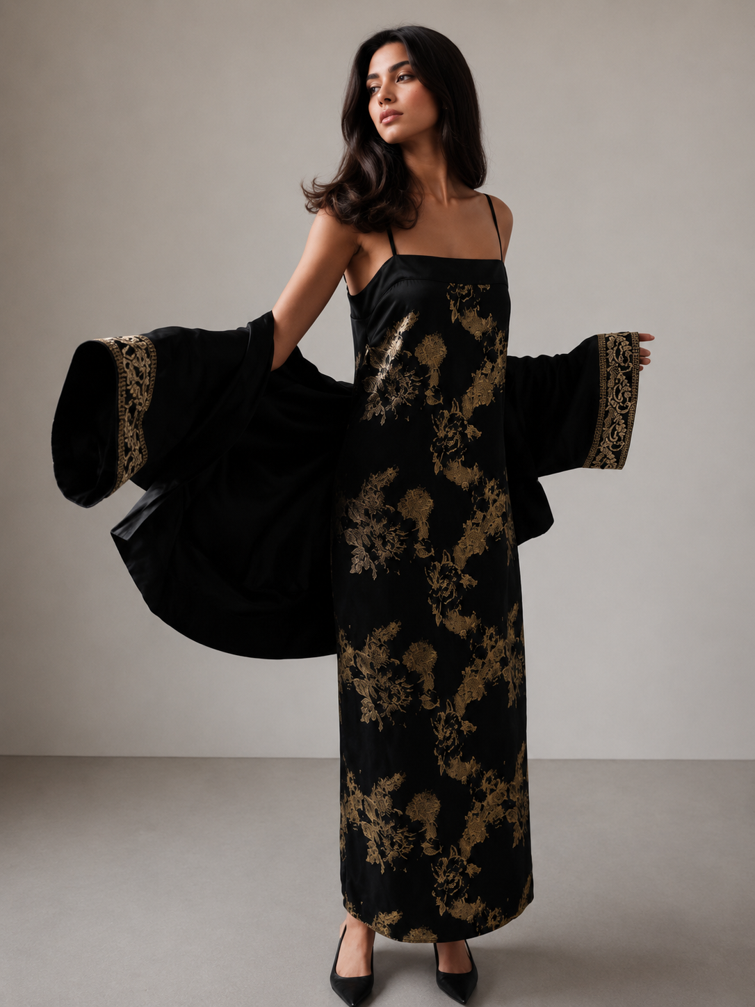 Zaria Black Satin Kimono
