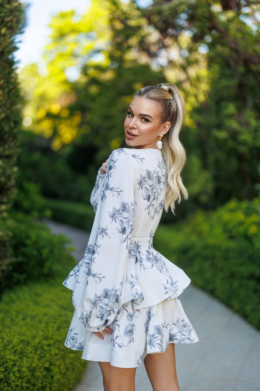 Amelie Floral Mini Dress Blue Blossom