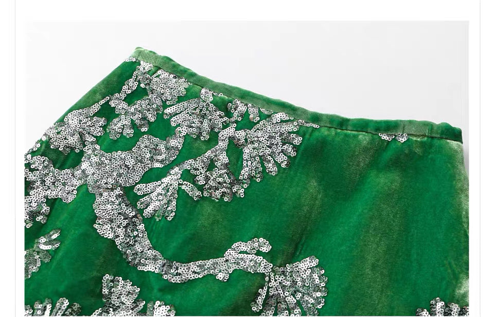 Embellished Velvet Midi Skirt