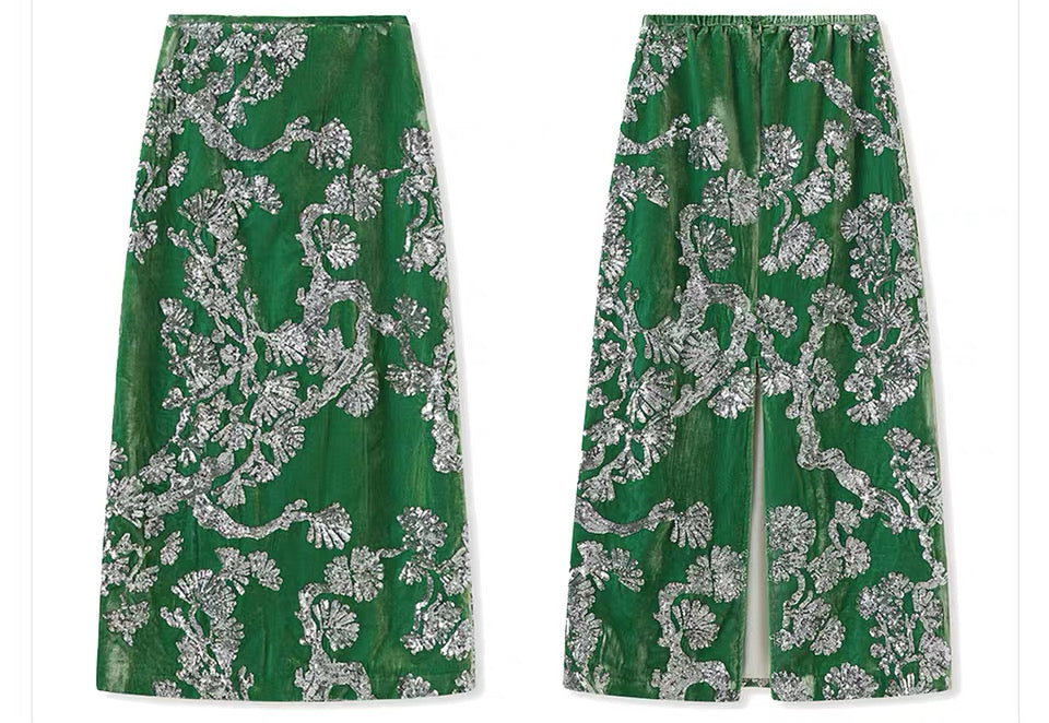 Embellished Velvet Midi Skirt