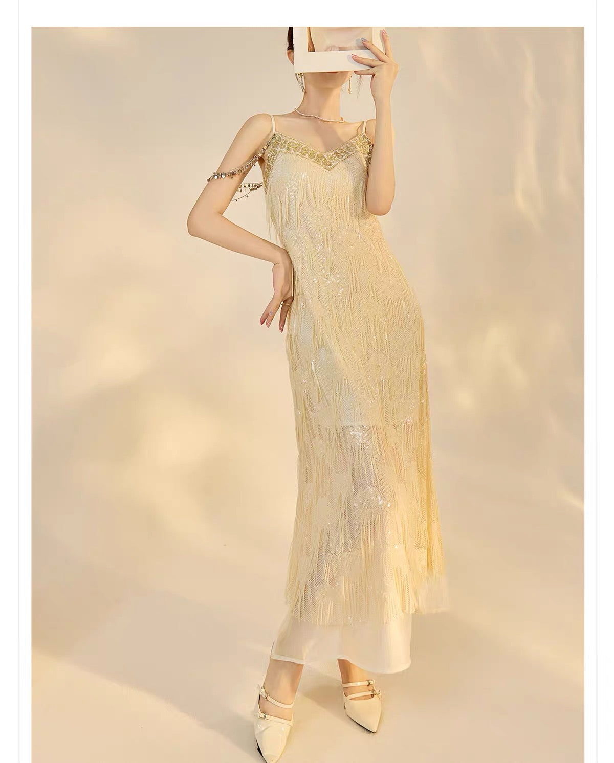 Embellished Fringe Maxi Dress