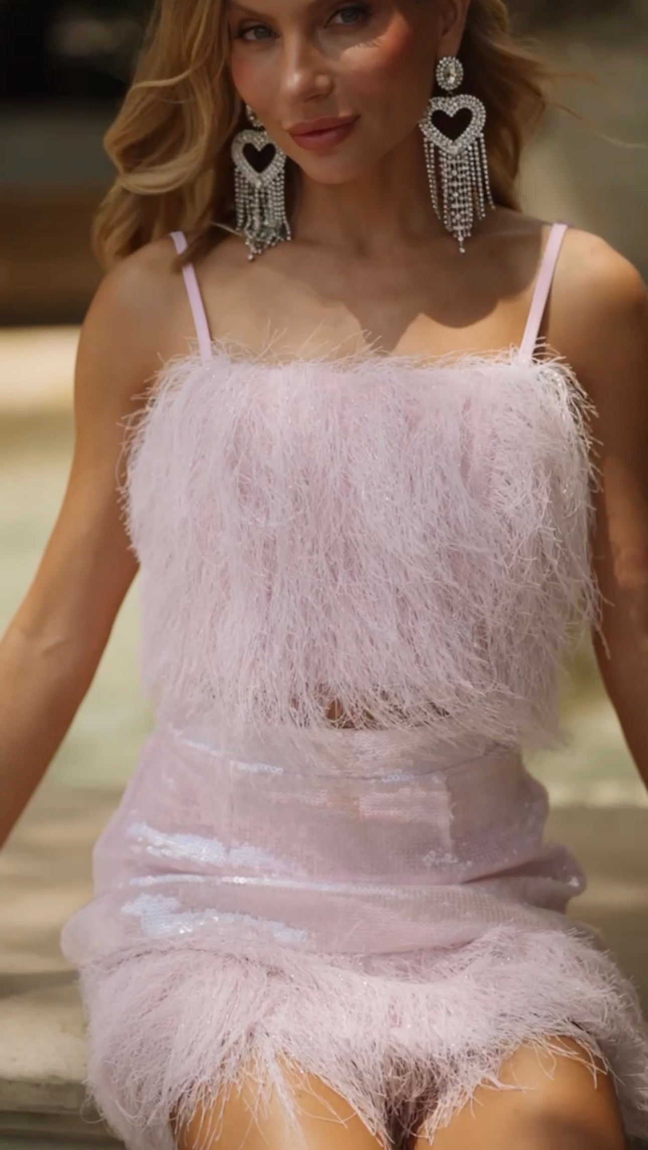 Rosalie Feather Sequin Set Pink