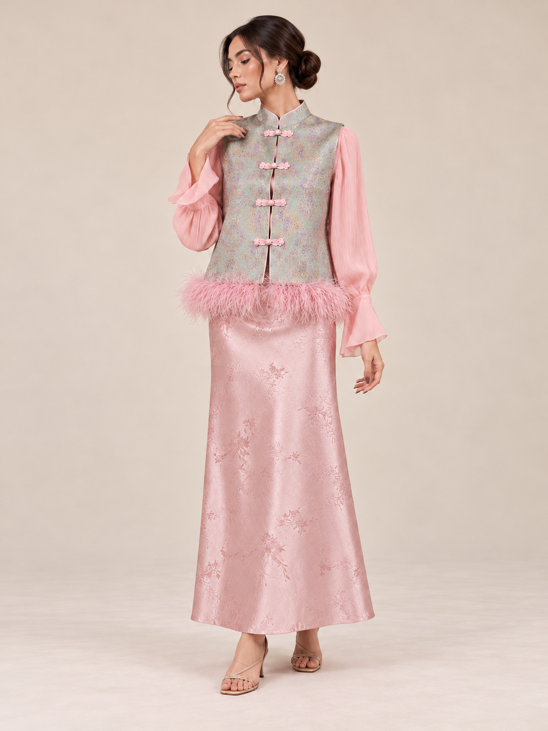 Pink Floral Jacquard Maxi Skirt