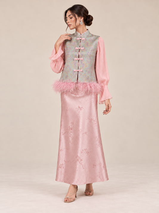 Pink Floral Jacquard Maxi Skirt