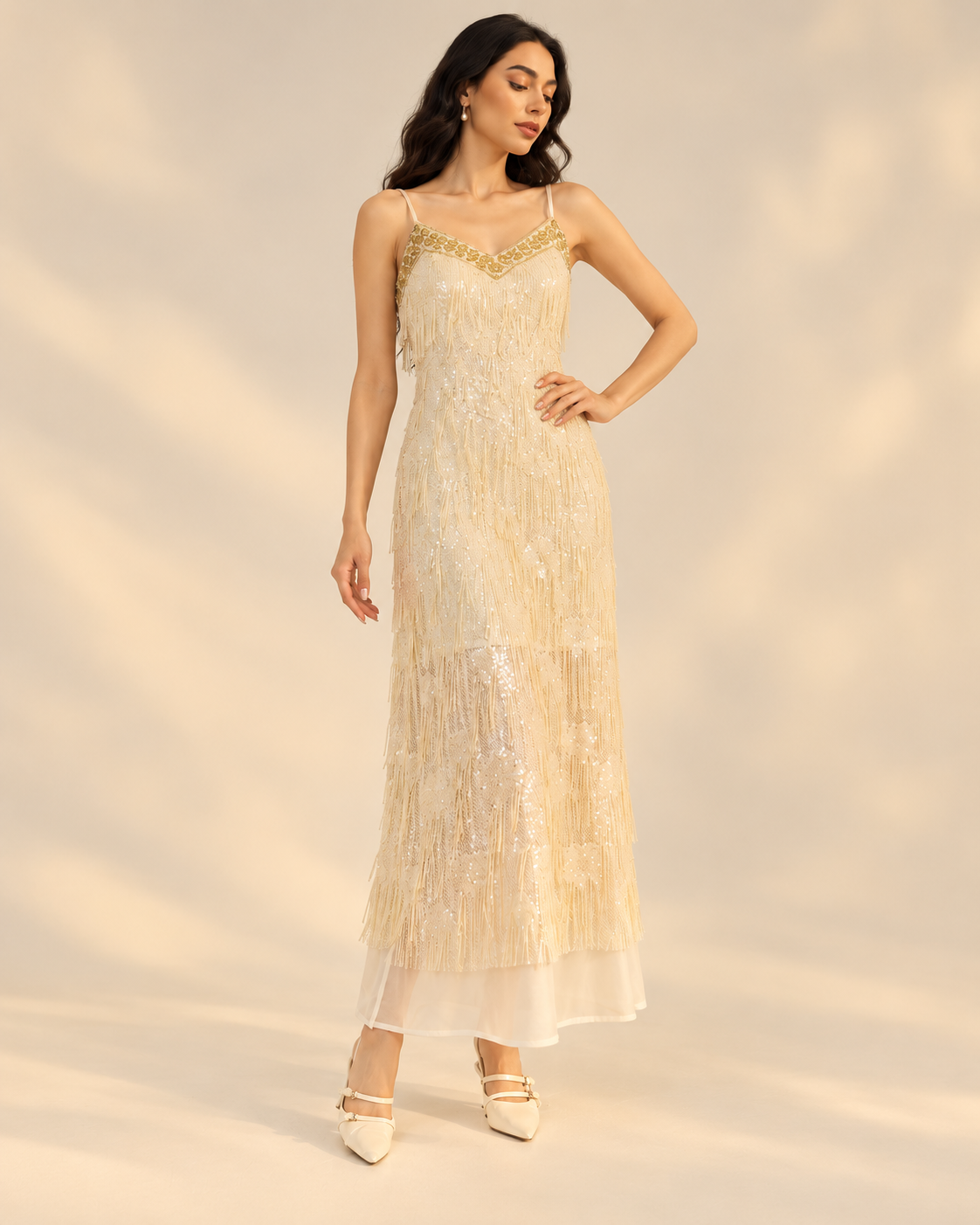 Embellished Fringe Maxi Dress