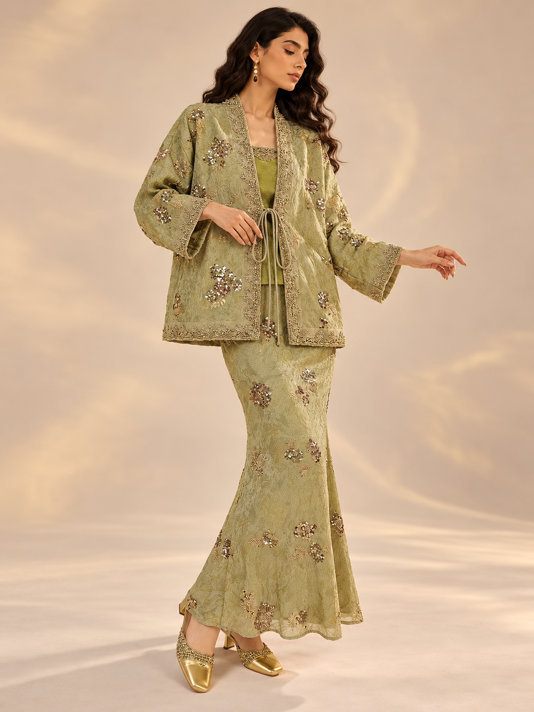 Embellished Jacquard Kimono