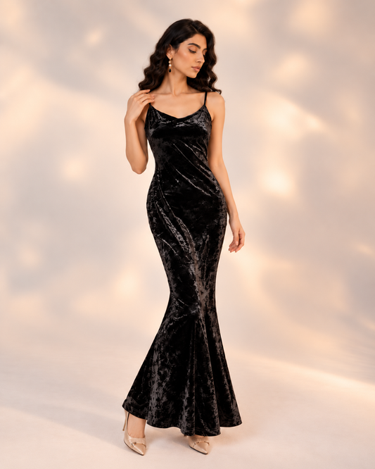 Velvet Maxi Dress — Black