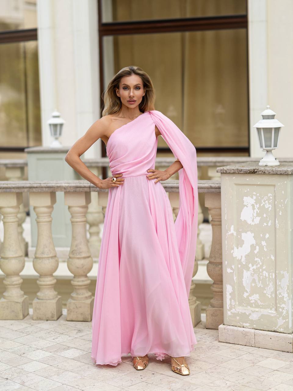 Celestia One-Shoulder Chiffon Maxi Dress