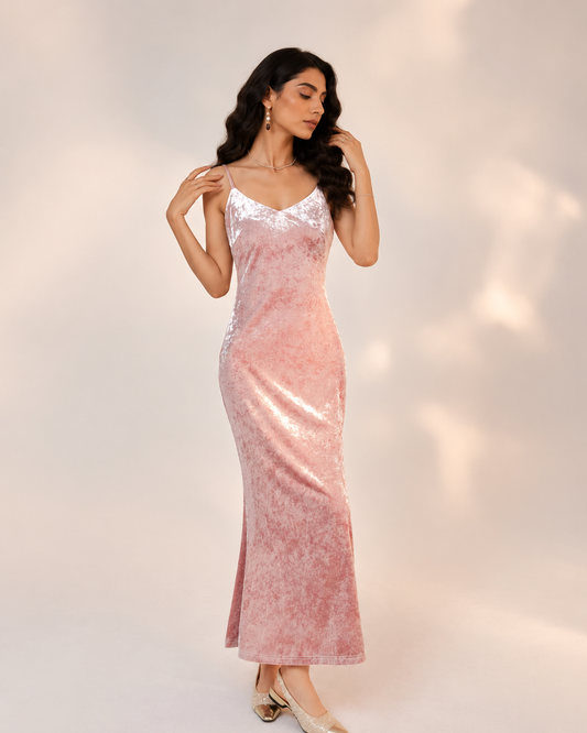 Velvet Maxi Dress — Pink
