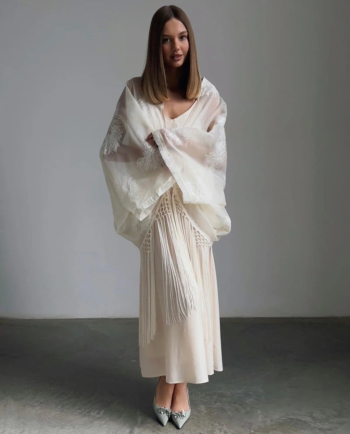 Embroidered Fringe Kimono
