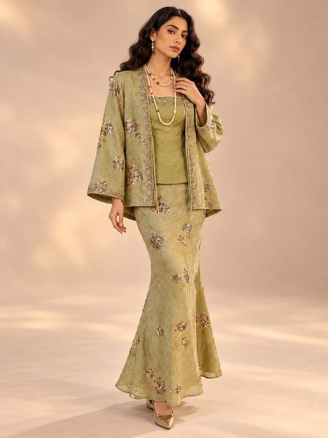 Embellished Jacquard Kimono