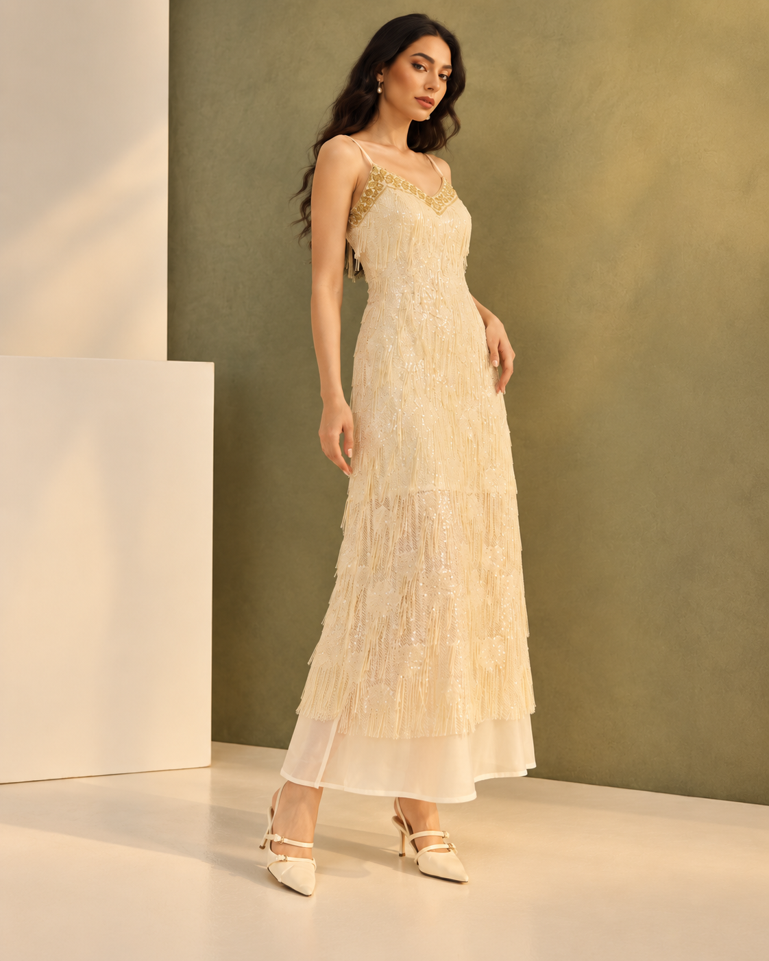 Embellished Fringe Maxi Dress