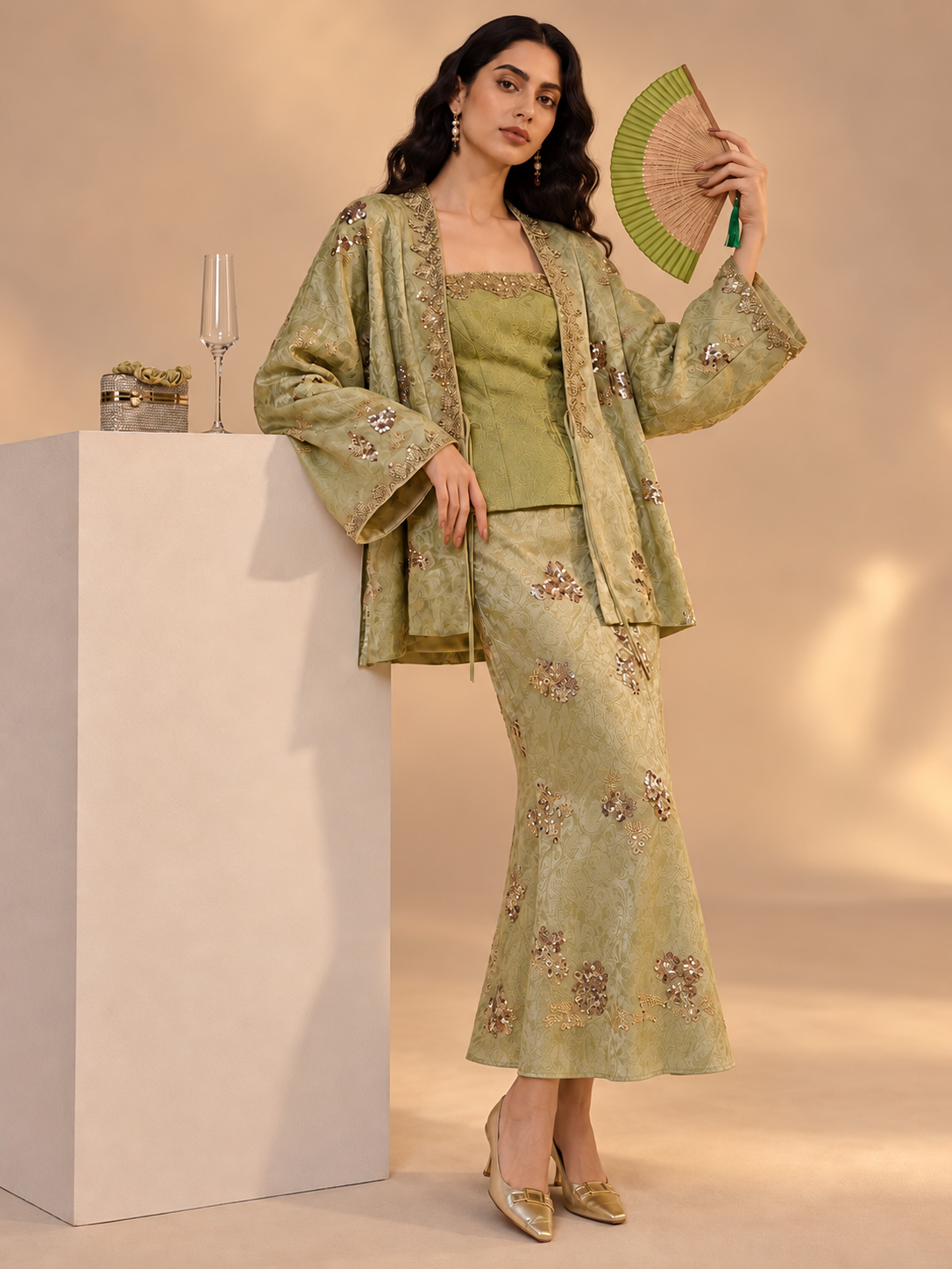 Embellished Jacquard Maxi Skirt