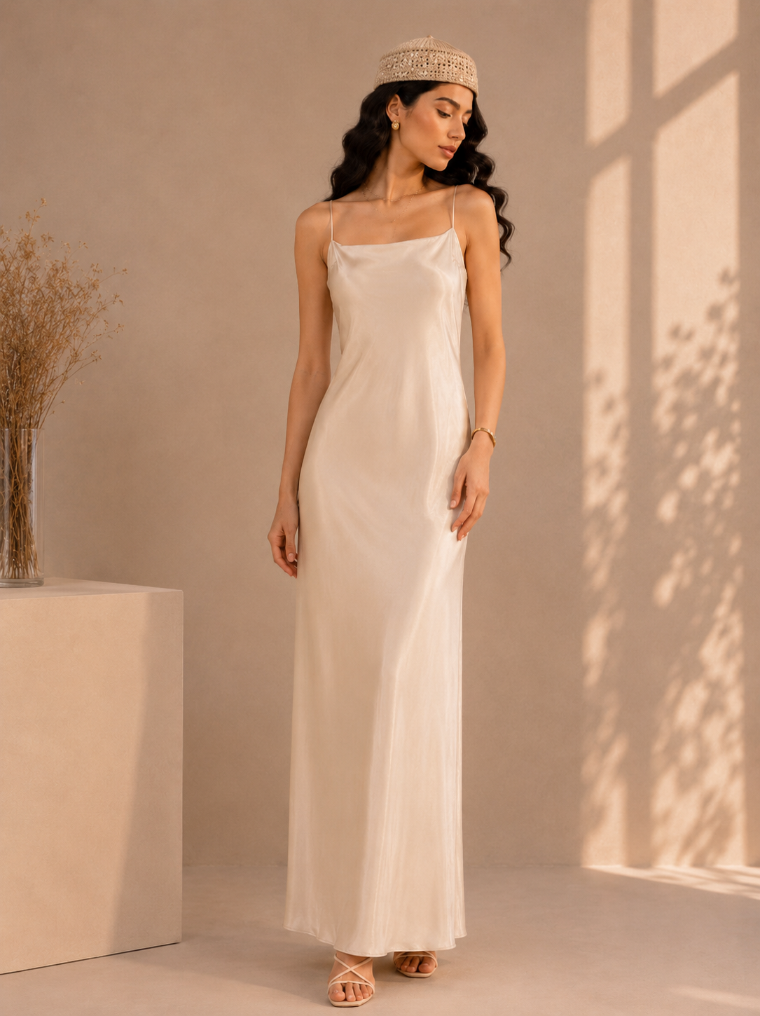 Camellia Satin Maxi Dress Cream