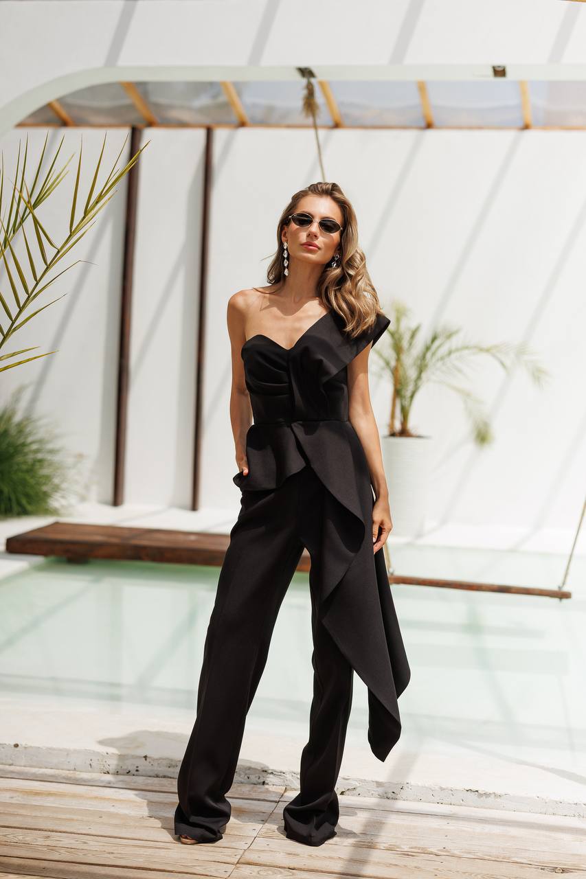 Jasmin One-Shoulder Basque Suit Set