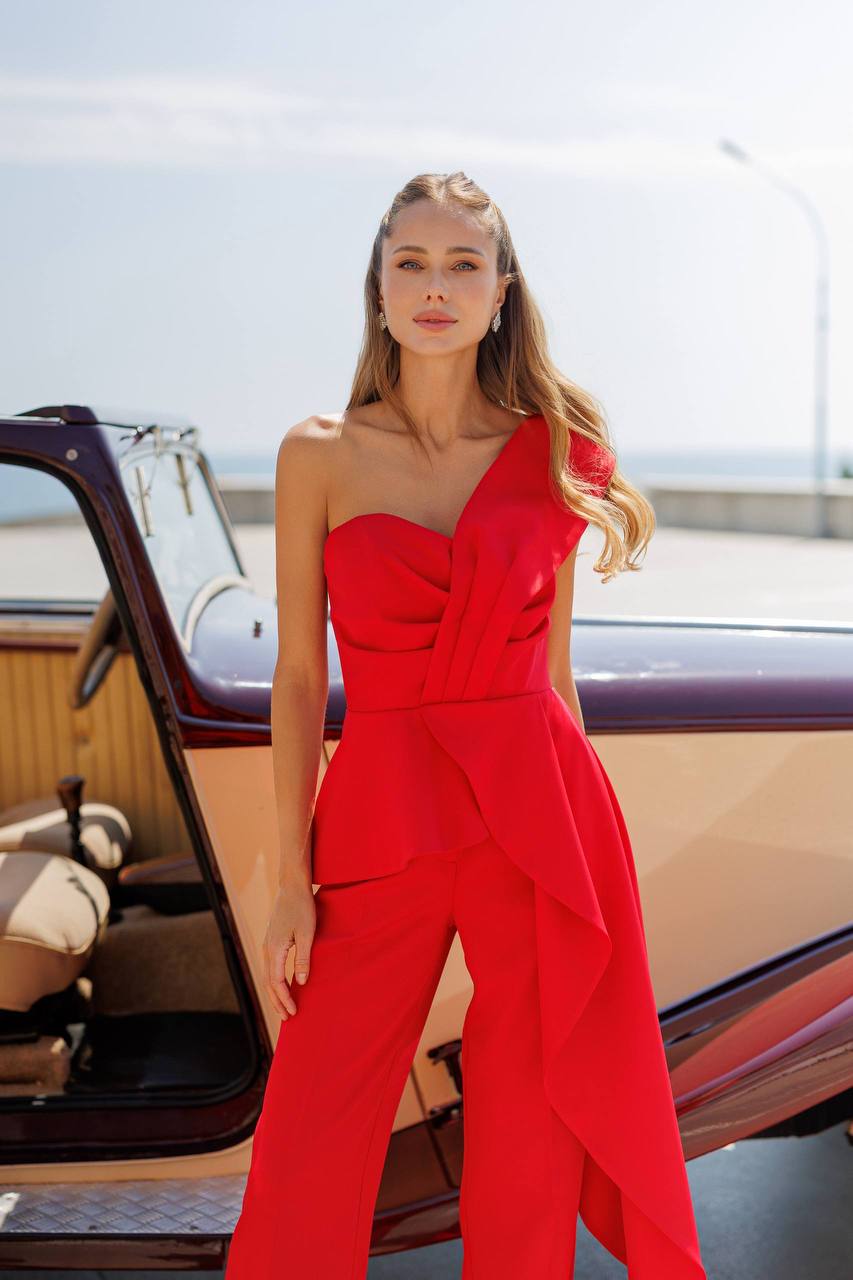 Jasmin One-Shoulder Basque Suit Set