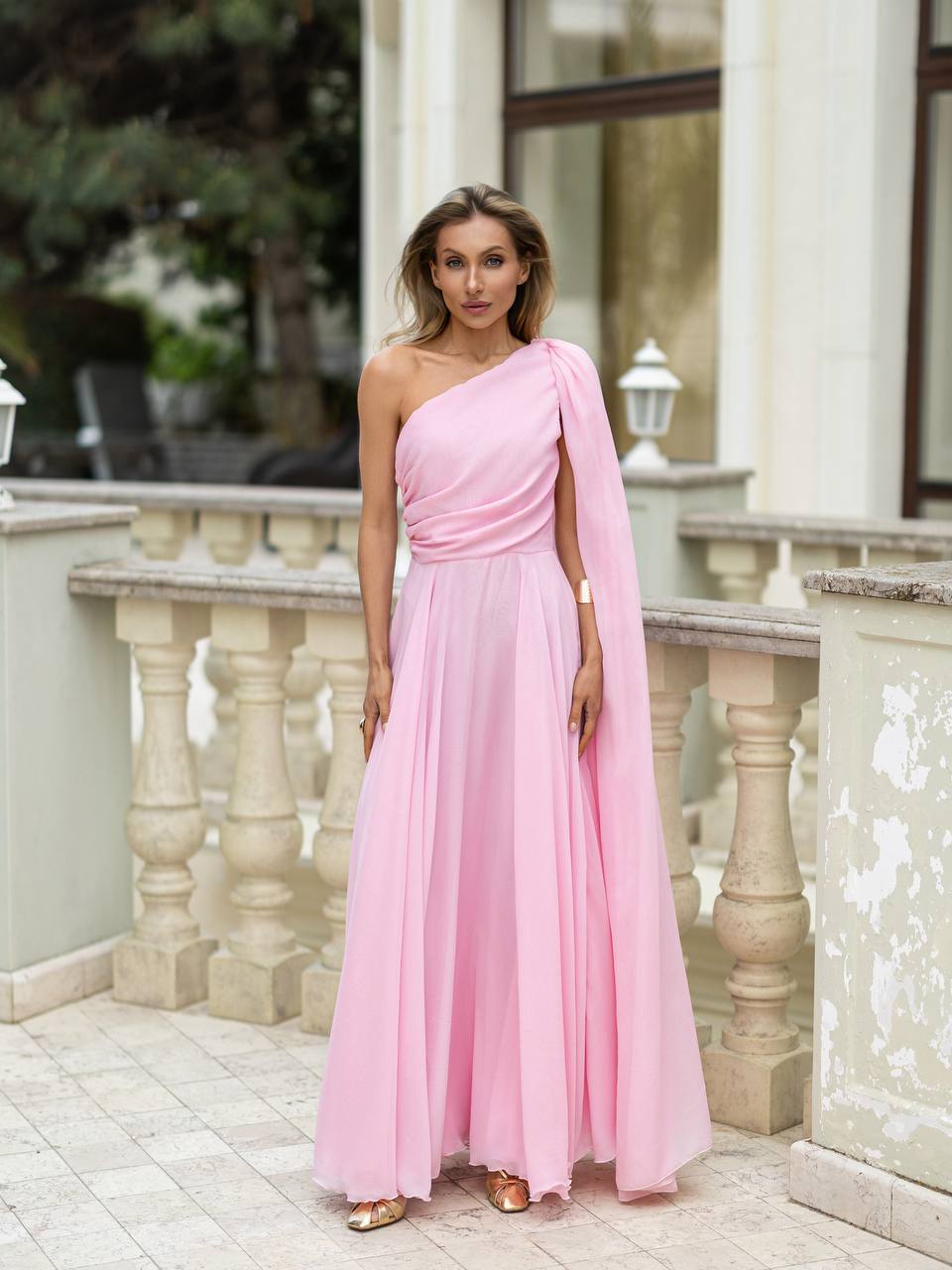 Celestia One-Shoulder Chiffon Maxi Dress