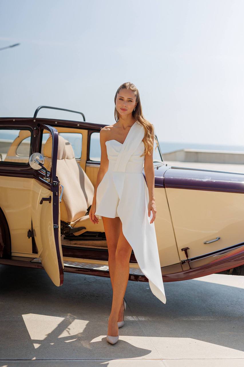 Asymmetric Draped Mini Dress
