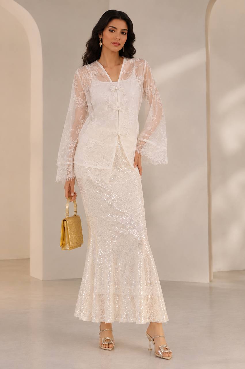 Camellia Sequin Maxi Skirt Milk
