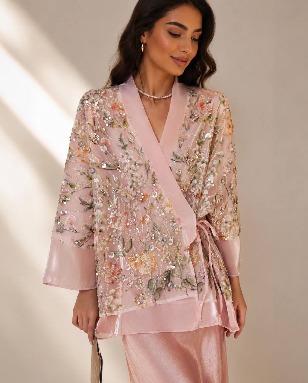 Azalea Embroidered Kimono Blush