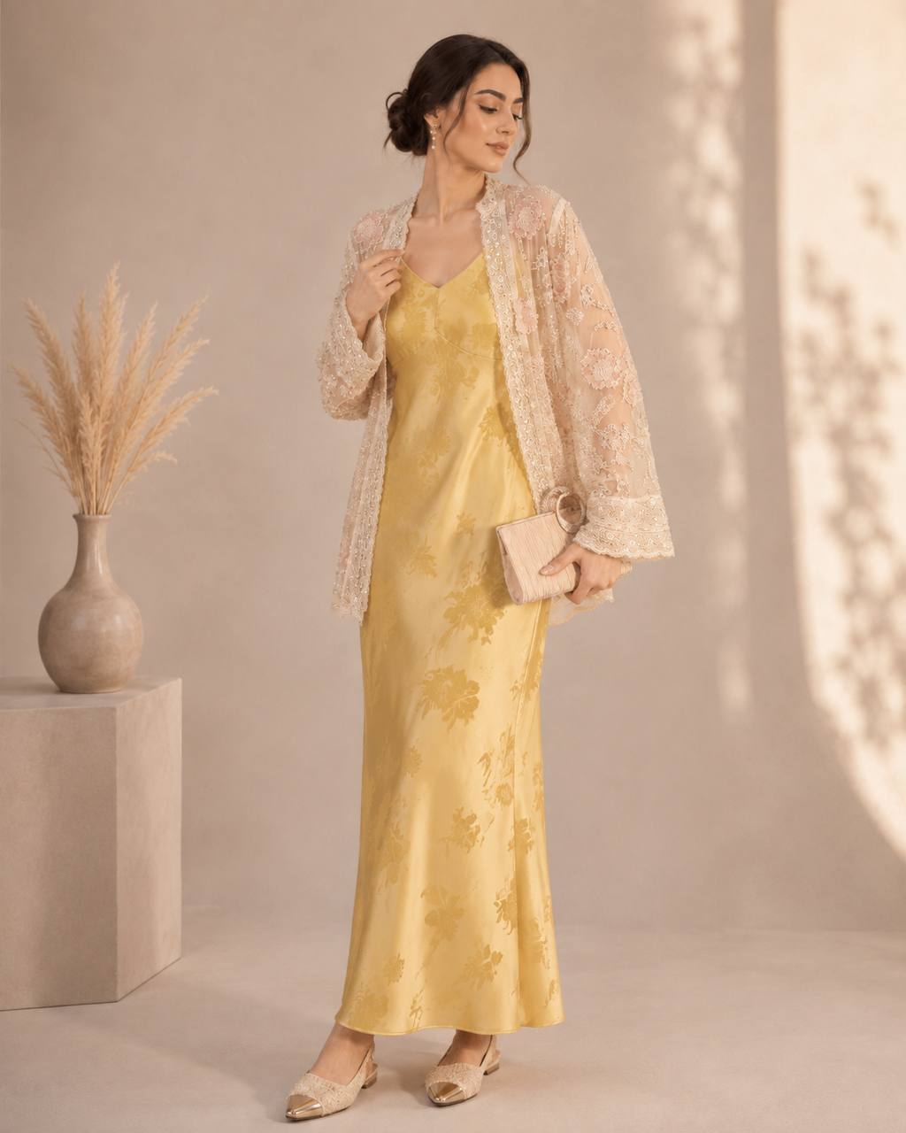 Liora Jacquard Satin Maxi Dress