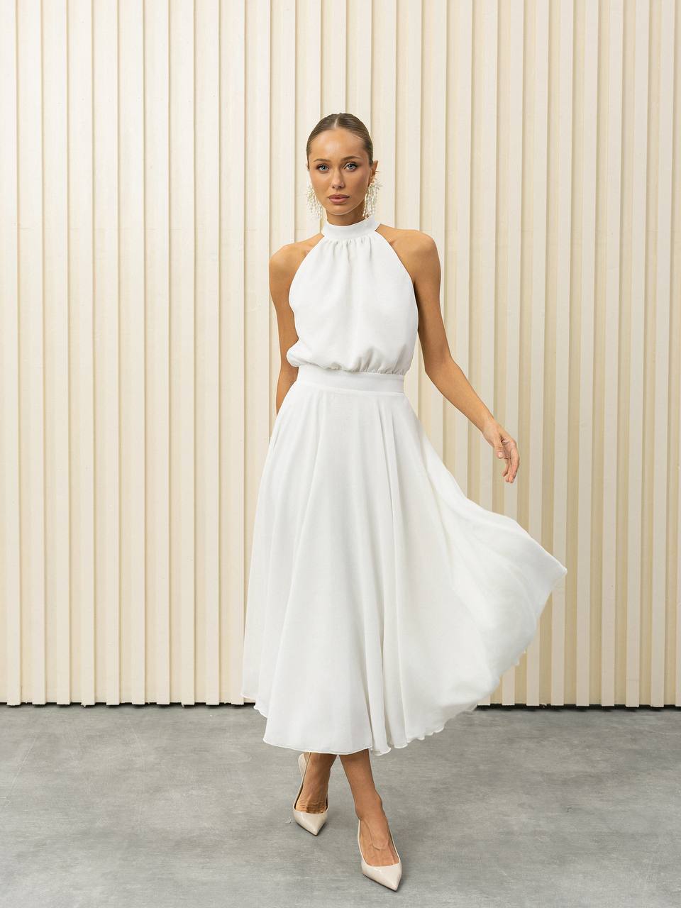 Celeste Chiffon Halter Midi Dress