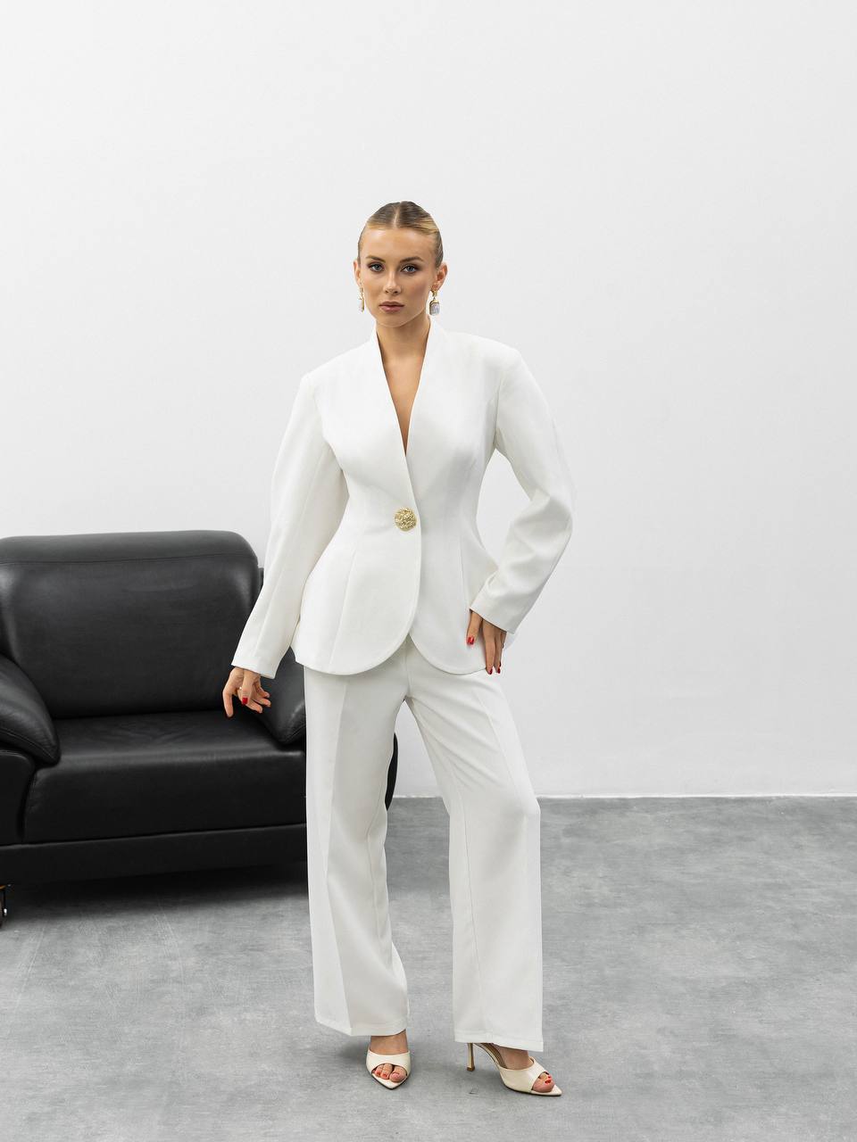 Serena Sculpted Gold Button Suit