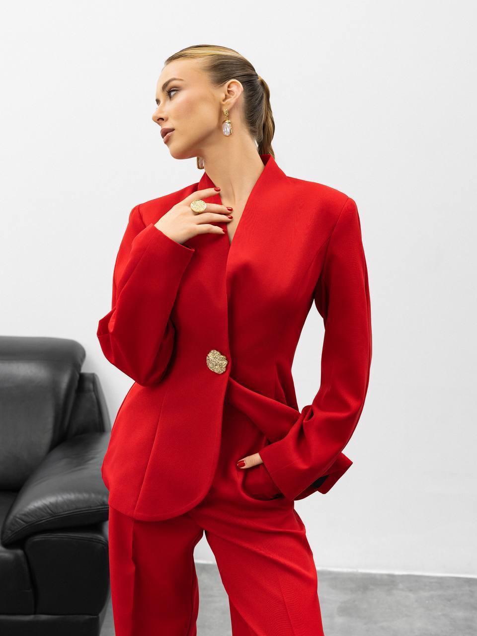 Serena Sculpted Gold Button Suit