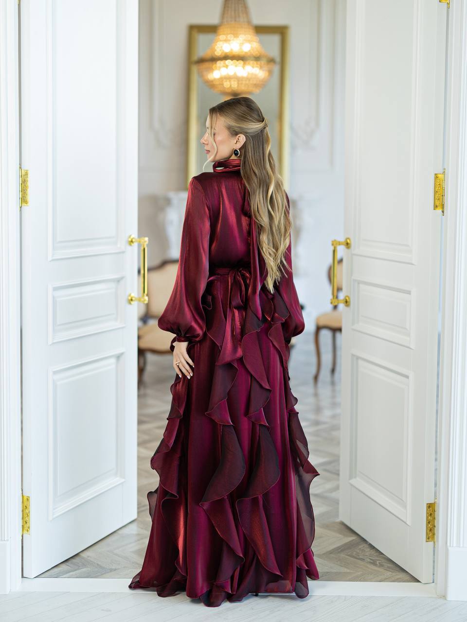 Elara Ruffled Organza Maxi Dress
