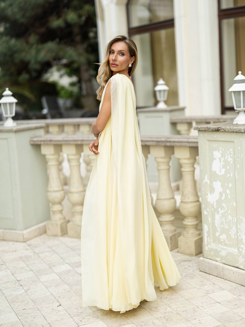 Celestia One-Shoulder Chiffon Maxi Dress