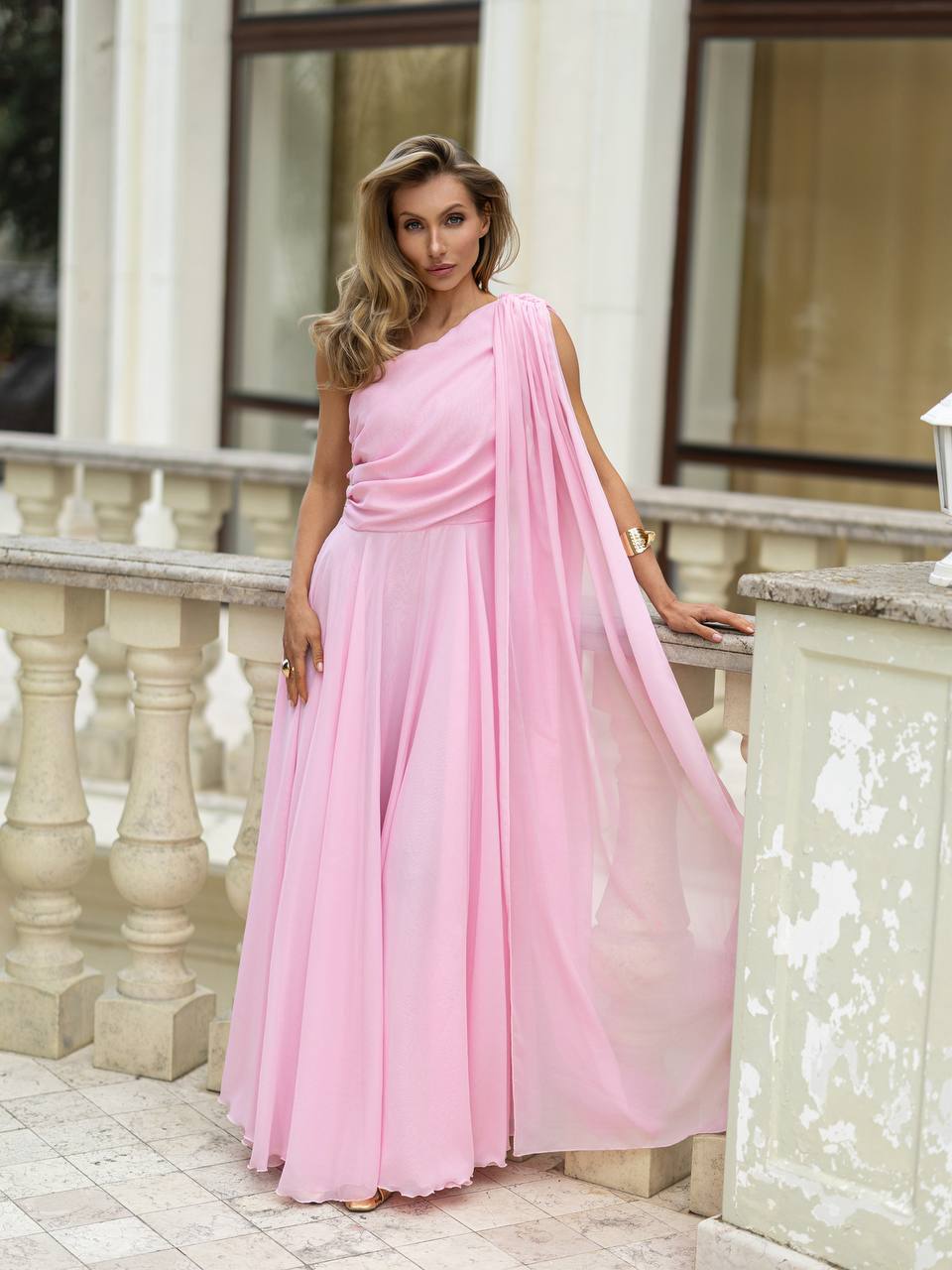 Celestia One-Shoulder Chiffon Maxi Dress