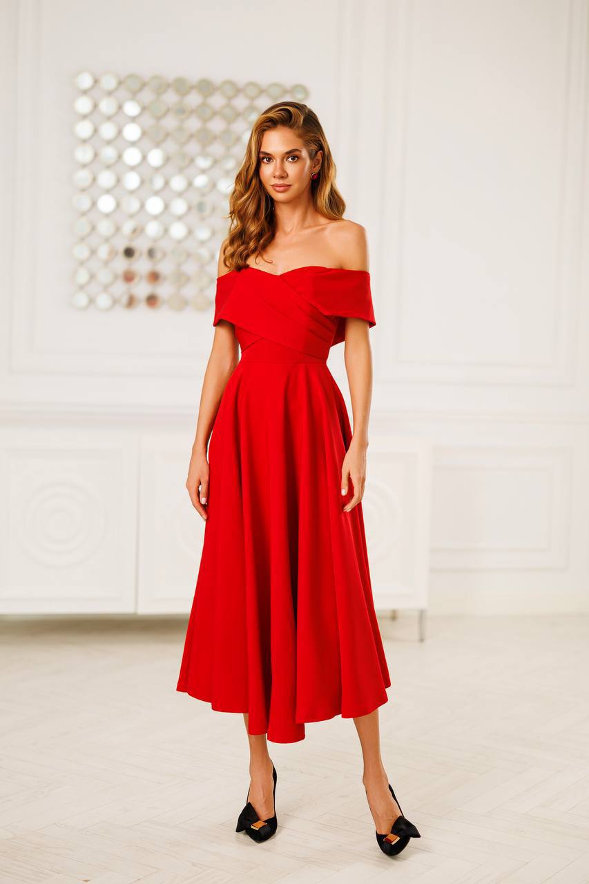 Elara Off-Shoulder Midi Dress
