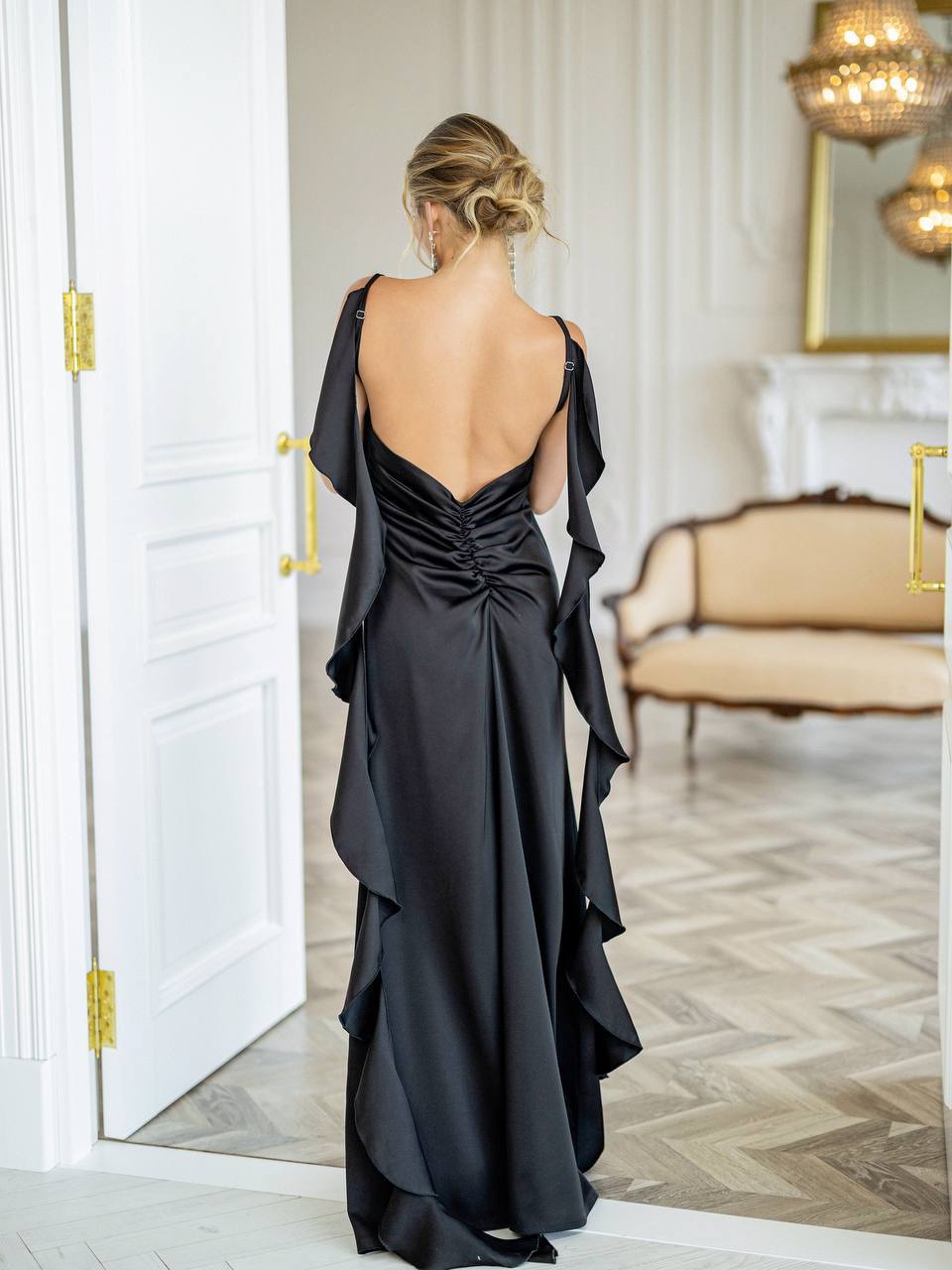Serena Ruffle Satin Maxi Dress
